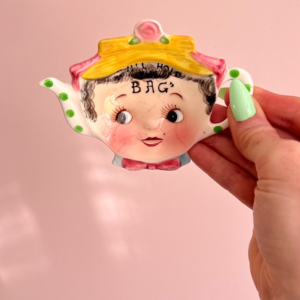 Vintage Lefton Tea Bag Holder, kitsch ceramics